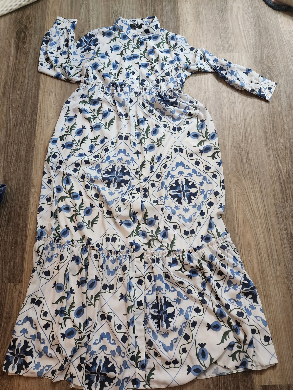 Blue Floral Long-Sleeve Maxi Dress by